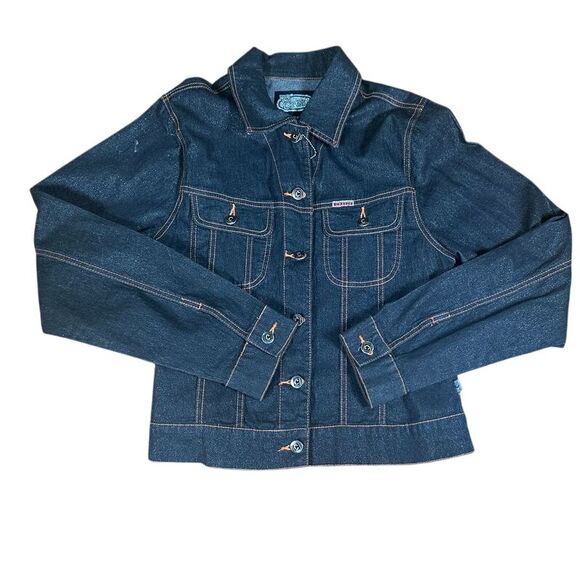 Jeans Crest Dark Denim Jacket Classic Button Front Stretch Casual Streetweark - Picture 1 of 6